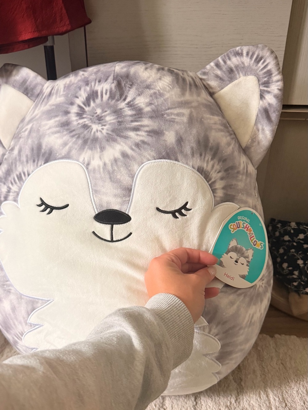 Squishmallows Gray Tie-Dye Fox Plush Pillow